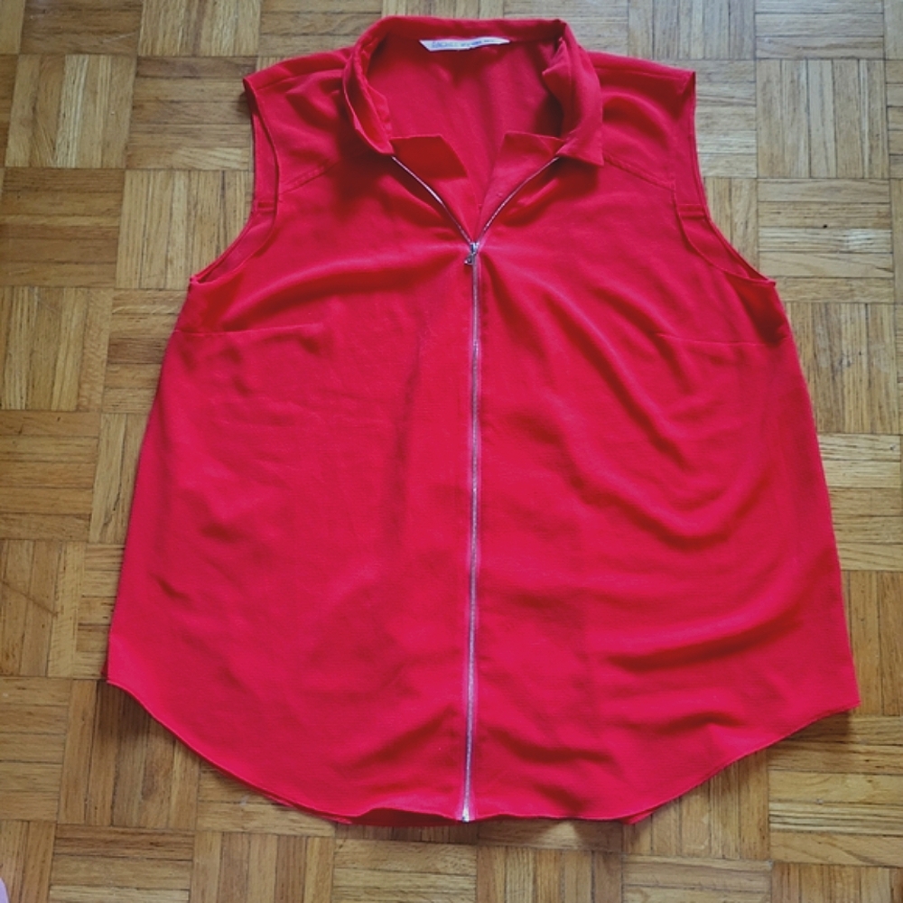 RACHEL Rachel Roy Sleeveless Red Zipper Detail Shirt Plus Size 1x